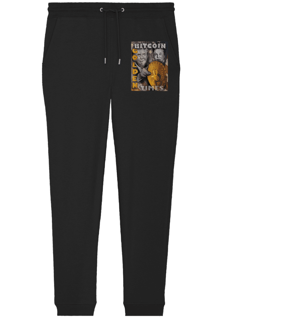 Bitcoin Golden Times Organic Jogger Pants aus Bio-Baumwolle in natürlicher Farbe mit Kordel und Metallenden